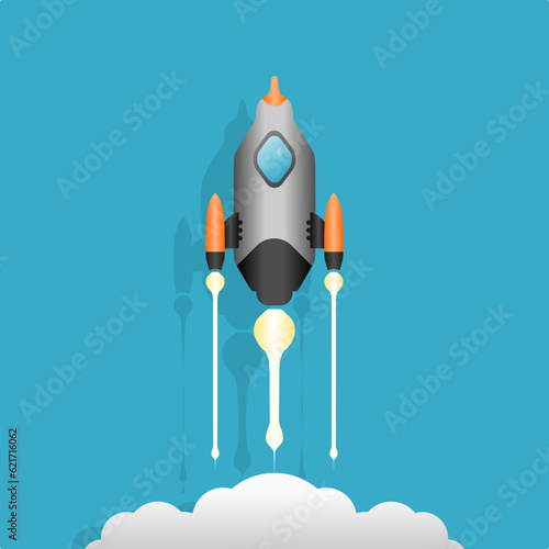 Embark on cosmic adventures with unique spaceship and rocket templates in trendy flat 3d cartoon design style, isolated on blue background. Editable vector graphic resources special for you.