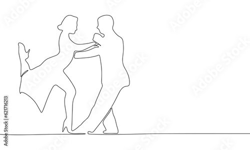 Beautiful couple dancing tango silhouette vector. One line continuous vector line art outline illustration. Isolated on white background.