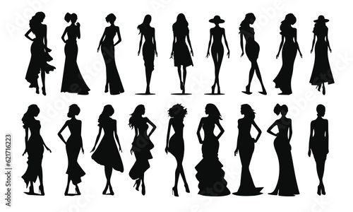 Women, group of fashion woman, beauty model silhouettes. Isolated vector people