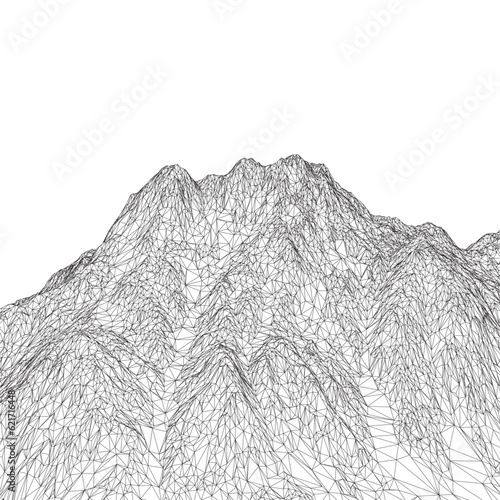 Abstract vector landscape nature or outdoor mountain view wireframe. Geographic mountain contours vector background. 3D.