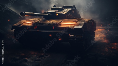 Futuristic tank in dark style. Generative AI