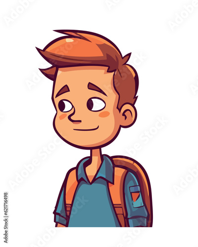 Smiling schoolboy with backpack, standing