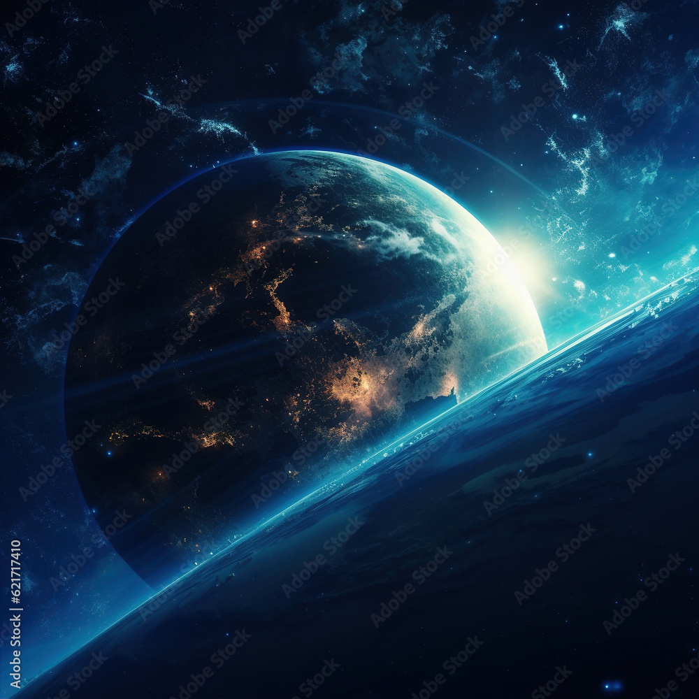 Obraz premium The Earth in the Cosmic Sky,created with generative ai tecnology.