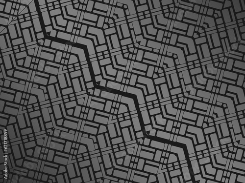Black perforated metal plate. Black metal texture steel background. Perforated metal sheet. Abstract dark gray circle mesh pattern background texture. Black metallic background.