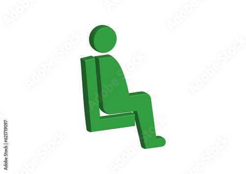 右向きで椅子に座っている緑色の座席マークの3Dイラスト