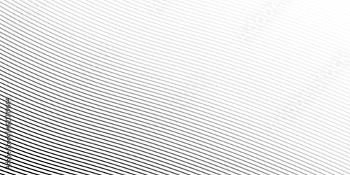 Abstract black and white vector background with curve lines and waves. Diagonal lines halftone effect.