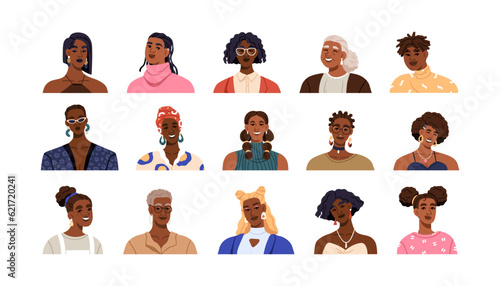 Obraz na plátně Black women, face portraits set