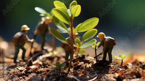 Roots of Resilience  Miniature Figures Engage in Sustainable Tree-Planting in Hyper-Realistic Forest Setting
