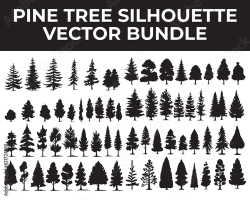 Pine tree silhouette vector bundle