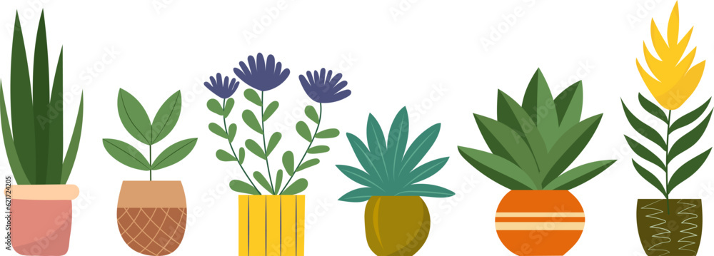 houseplants in pots in doodle style, vector houseplants in pots in doodle style, vector