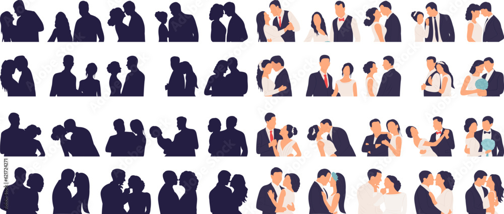 set of portrait of the bride and groom vector