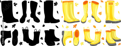 set of yellow rubber boots on white background vector