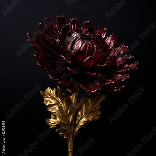 Floral Metal Sculpture In Dutch Baroque Style On Black Background photo