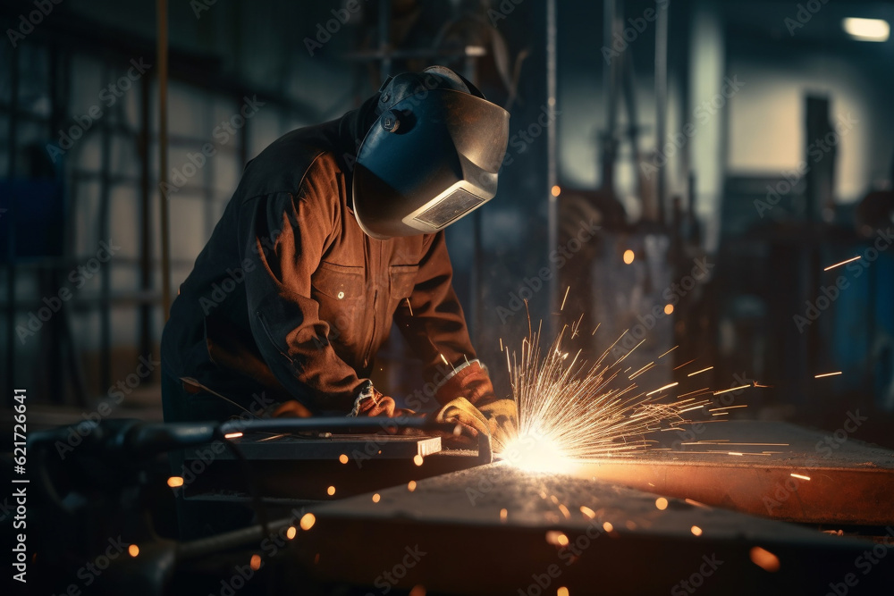 Welder at work in factory. Generative Ai Welder at work in factory. Generative Ai