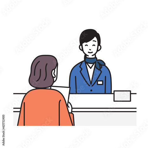 銀行に書類を提出する女性のイラスト
