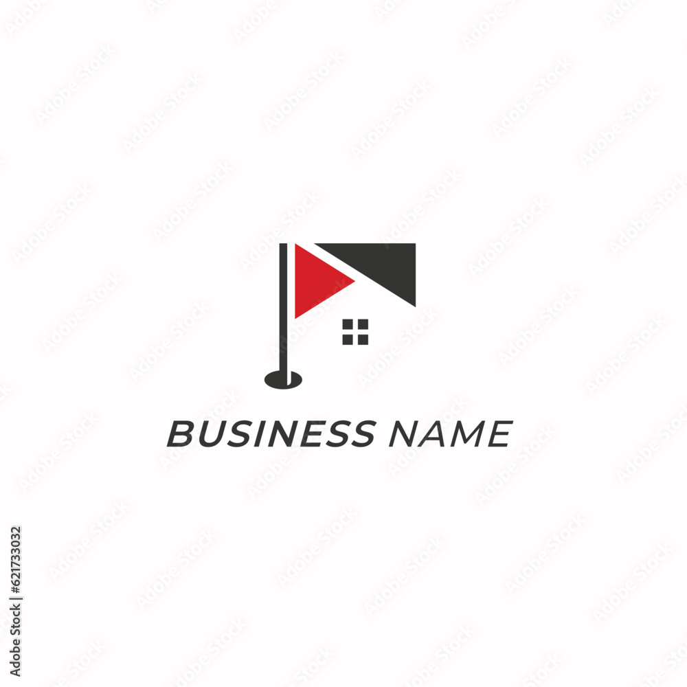 design logo creative home and flag hole