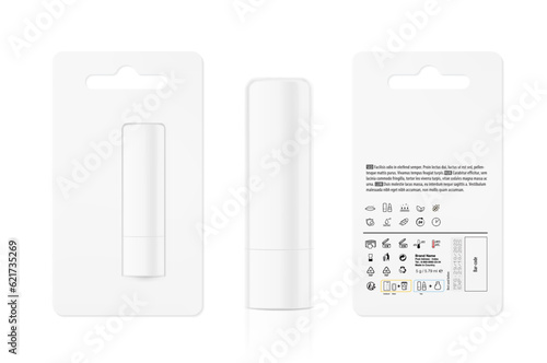 Lip balm stick mockup. Vector illustration isolated on white background. Ready for your design. EPS10.