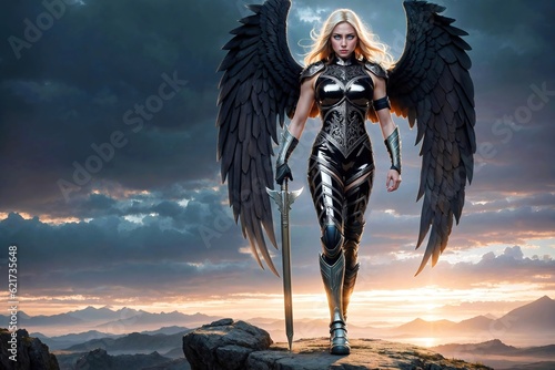 Dark Angelic Warrior created with Generative AI.