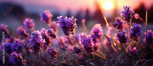 Photographie Sommerzauber: Eine blühende Lavendelwiese mit wilden Wildblumen