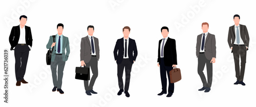  Set of businessman standing. Collection or group of business man.