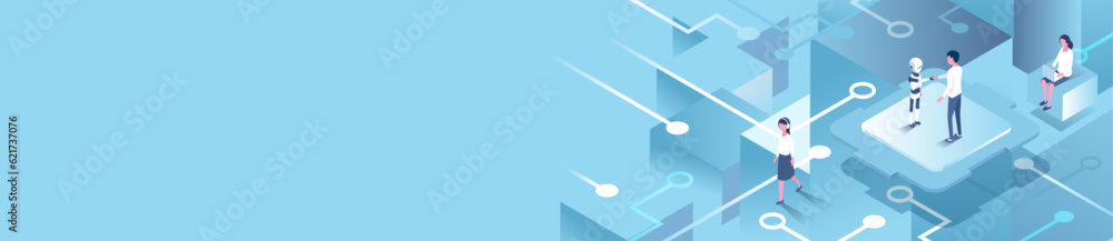 isometric illustration of artificial intelligence with human isometric illustration of artificial intelligence with human