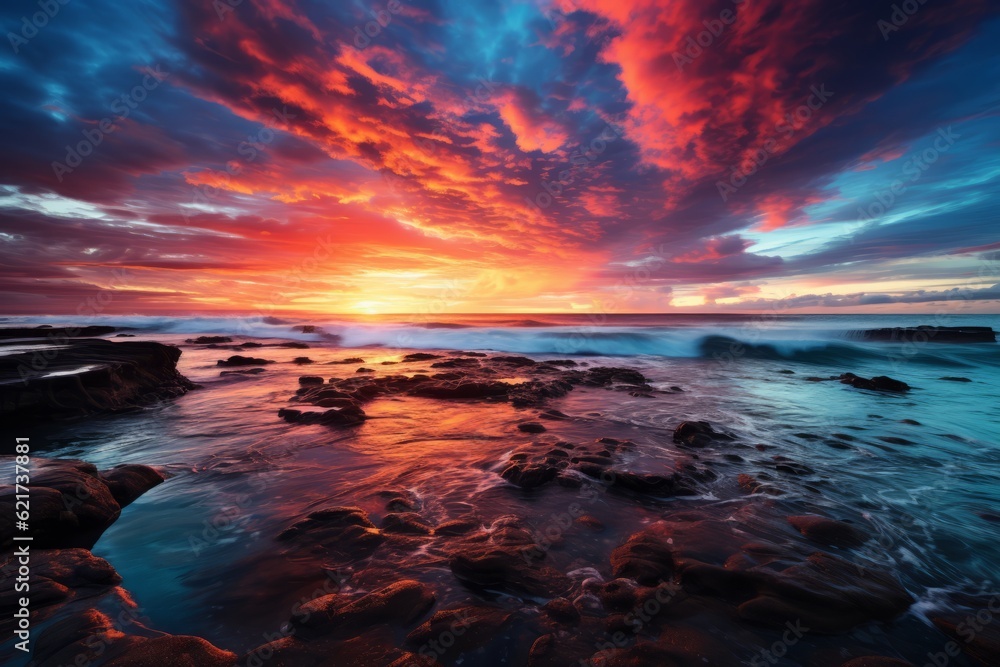Colorful Sunset Over The Ocean, Generative AI Colorful Sunset Over The Ocean, Generative AI