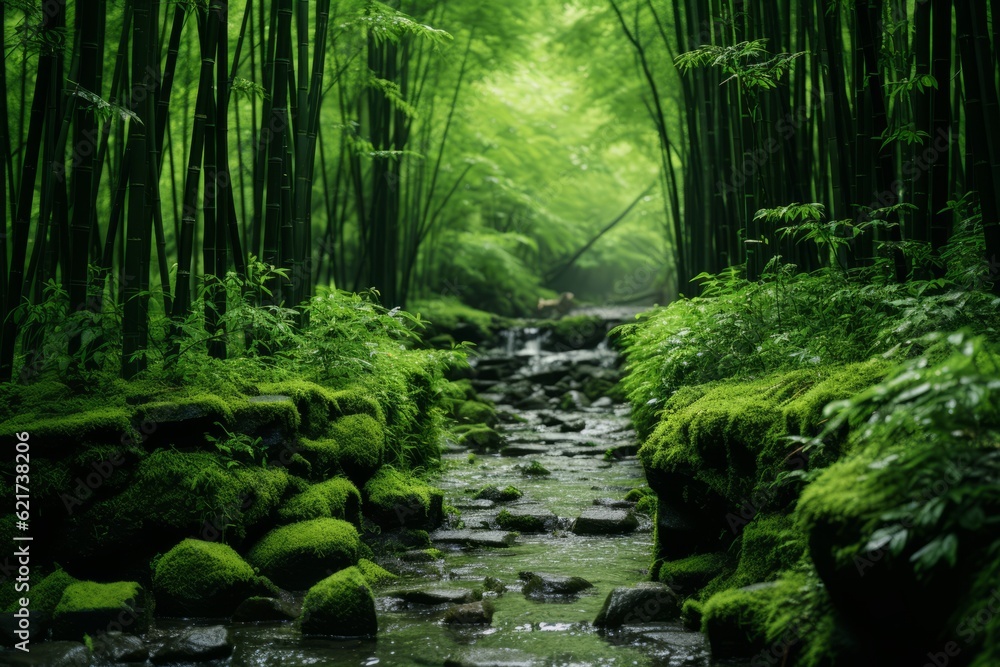 Obraz premium Dense Bamboo Forest, Generative AI