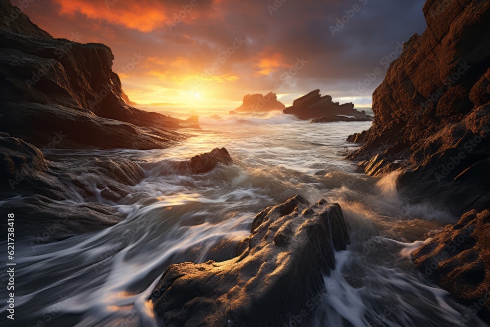 Obraz premium Dramatic Coastal Rock Fomation, Generative AI