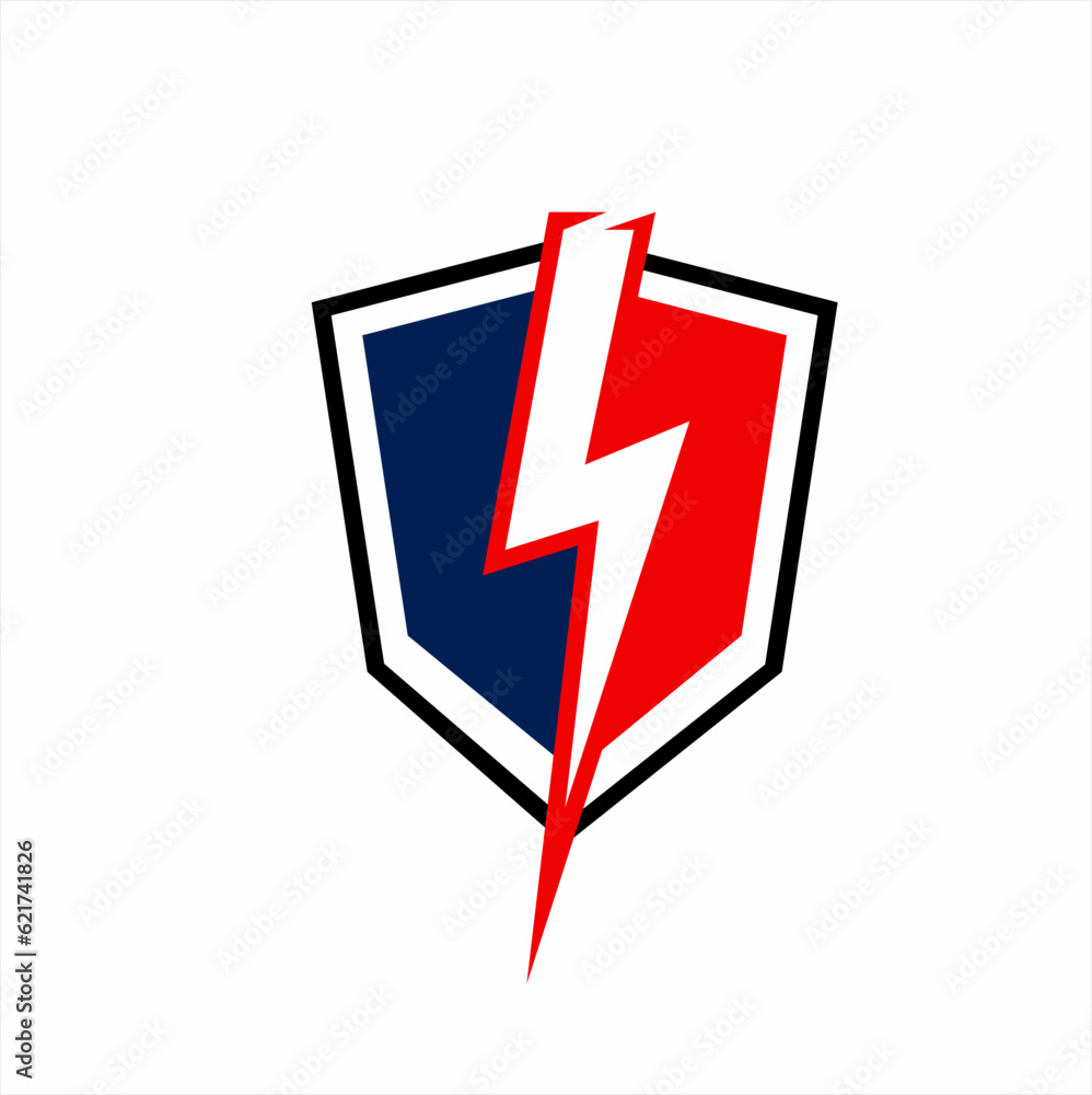 Thunderbolt logo design with geometric shield.. Can be used for cyber security identity, guard, hero. Thunderbolt logo design with geometric shield.. Can be used for cyber security identity, guard, hero.