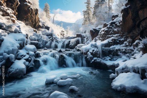Frozen Waterfall During Winter, Generative AI