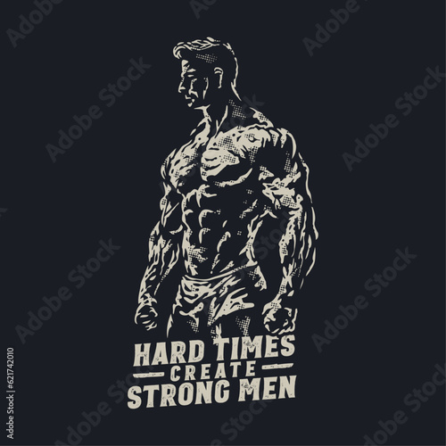 Body builder muscle man grunge style isolated illustration