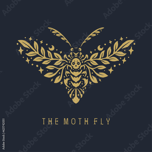 The moth fly skull butterfly with elegant classy vintage style illustration