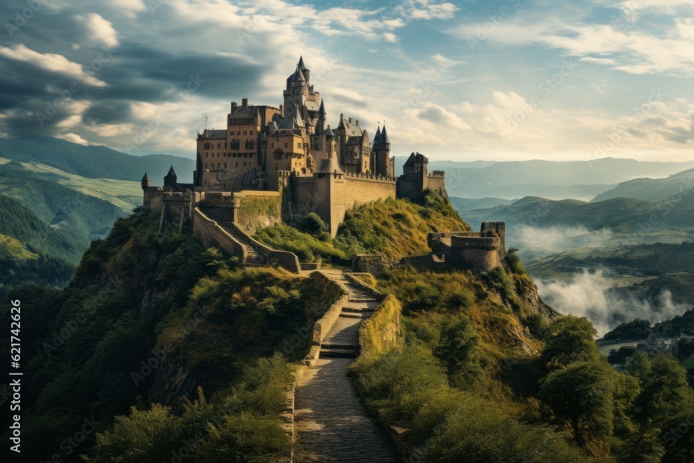 Historical Castle On A Hilltop, Generative AI