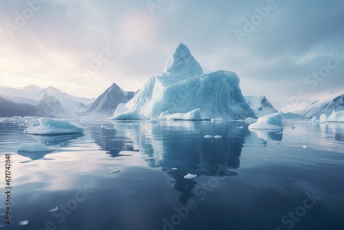 Icebergs Floating In A Glacial, Generative AI