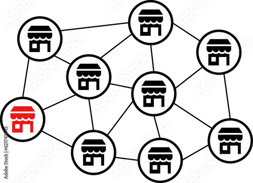 Distribution franchise branch store icon. Market growth expansion financial loan marketing vector icon