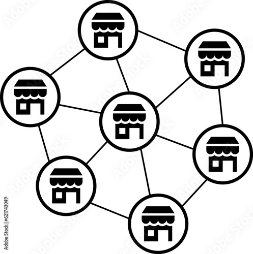 Distribution franchise branch store icon. Market growth expansion financial loan marketing vector icon