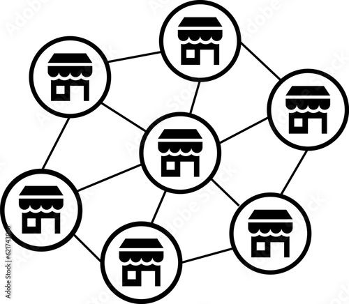 Distribution franchise branch store icon. Market growth expansion financial loan marketing vector icon