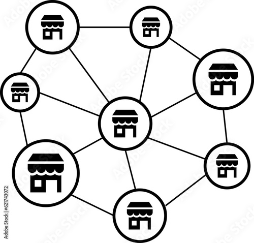 Distribution franchise branch store icon. Market growth expansion financial loan marketing vector icon
