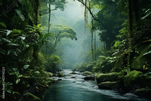 Lush Green Rainforest  Generative AI