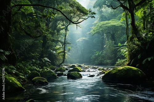 Lush Green Rainforest  Generative AI