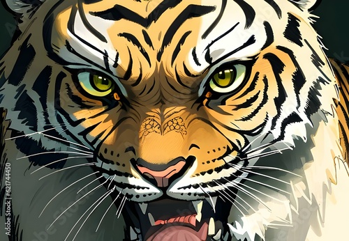 beautiful and realistic tiger illustration, detailed face, Generative AI, Generative, AI