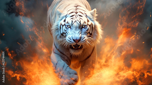 Closeup portrait of a majestic white tiger photo