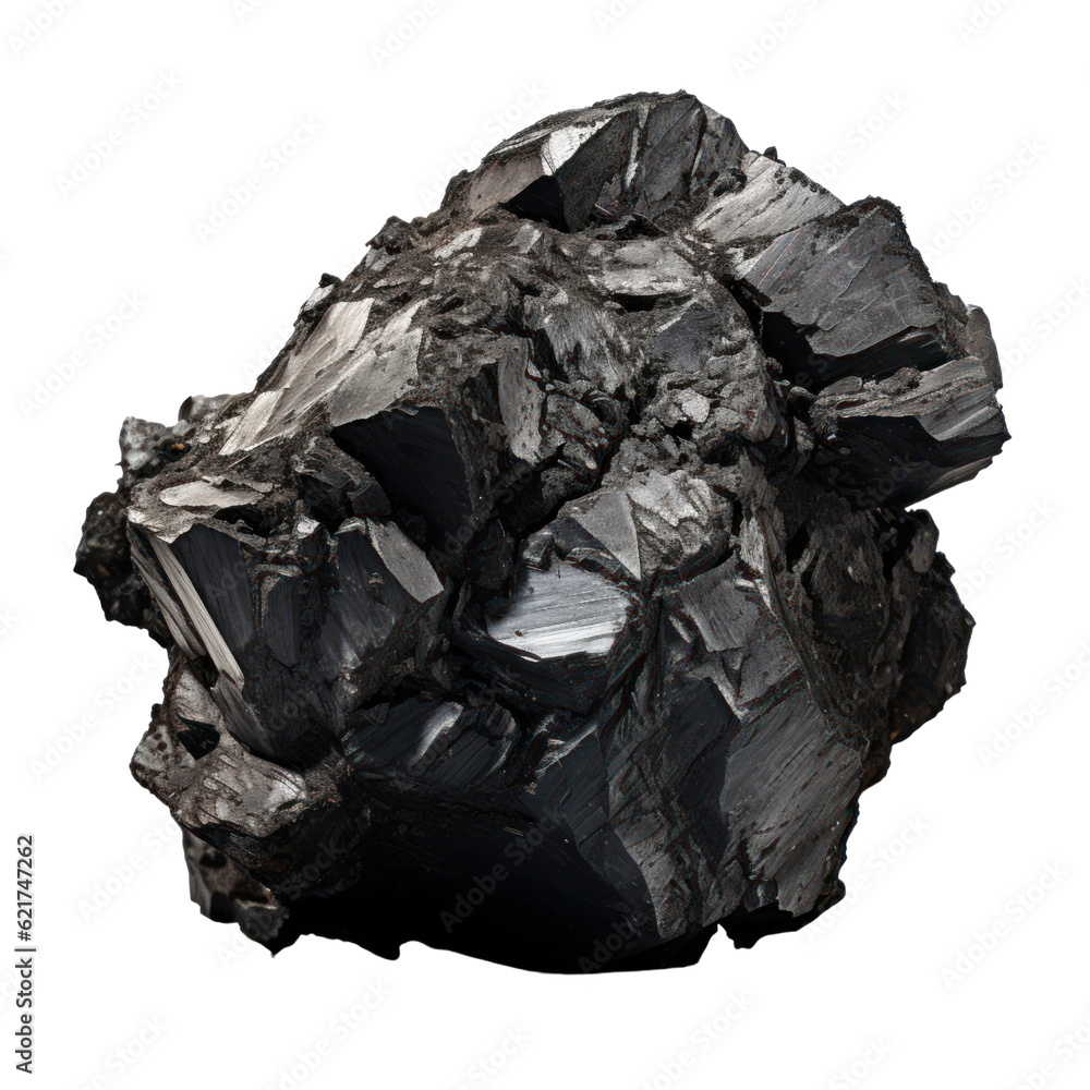 black crystal mineral isolated on transparent background cutout