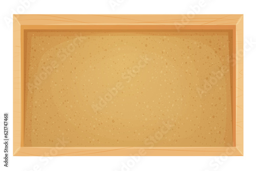 Cork board in wooden frame empty in cartoon style isolated on white background. Space for schedule, tasks and memeory pages.  photo