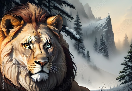 beautiful and realistic lion illustration, detailed face, Generative AI, Generative, AI © Evgenii