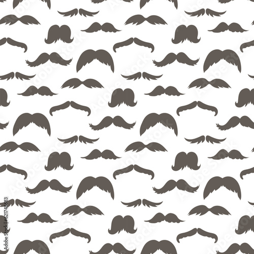 A pattern of graphic icons with hipster mustache spots. A large collection of mustaches with spots of different shapes. The texture of a repeating variety of mustaches for printing on textiles, paper