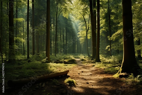 Sunlit Canopies In A Dense Forest, Generative AI © Formatikastd