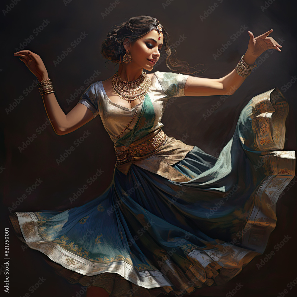 Beautiful Kathak Dancer Dancing Generative Ai Stock Illustration