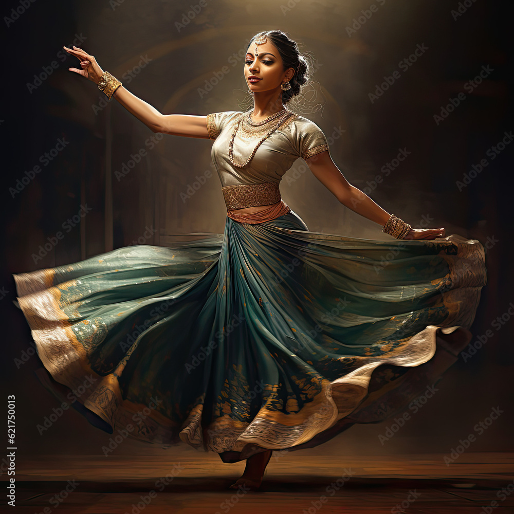 Beautiful Kathak Dancer Dancing Generative Ai Stock Illustration