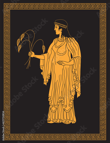 Vector illustration of the Greek goddess Demeter, the goddess of the harvest and agriculture